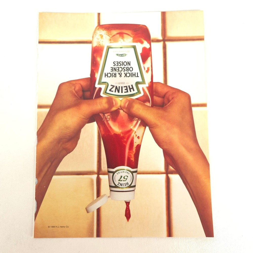 Vintage Heinz Ketchup Kitchen Decor Print Ad Y2K 2000 Promotional Advertisment